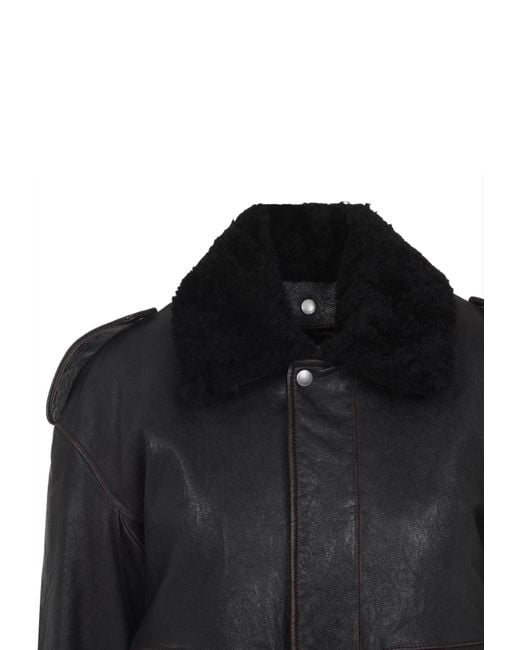 Saint Laurent Black Leather Bomber Jacket