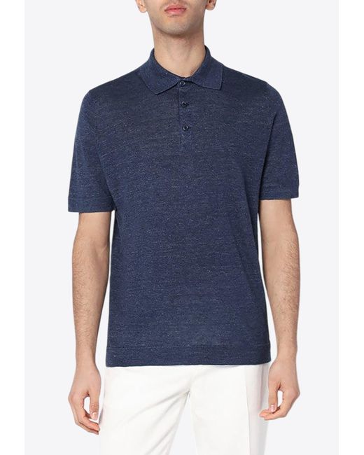 Brunello Cucinelli Blue Short-Sleeved Polo T-Shirt for men