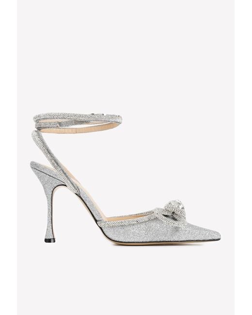 Mach & Mach Crystal-embellished Double Bow Pumps in White | Lyst