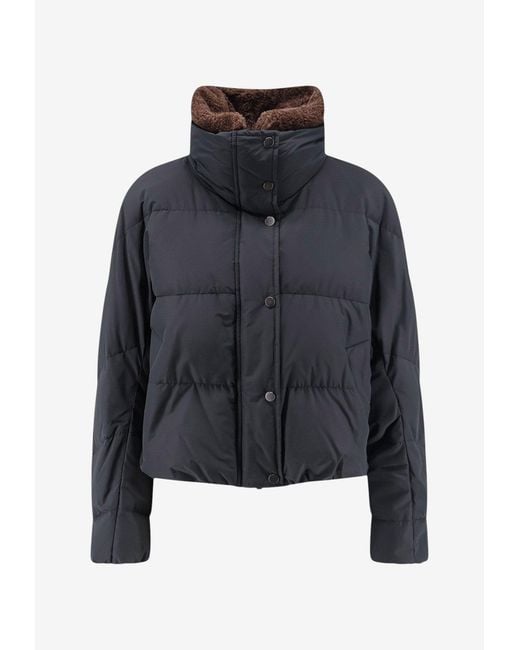 Brunello Cucinelli Blue High-Neck Down Jacket