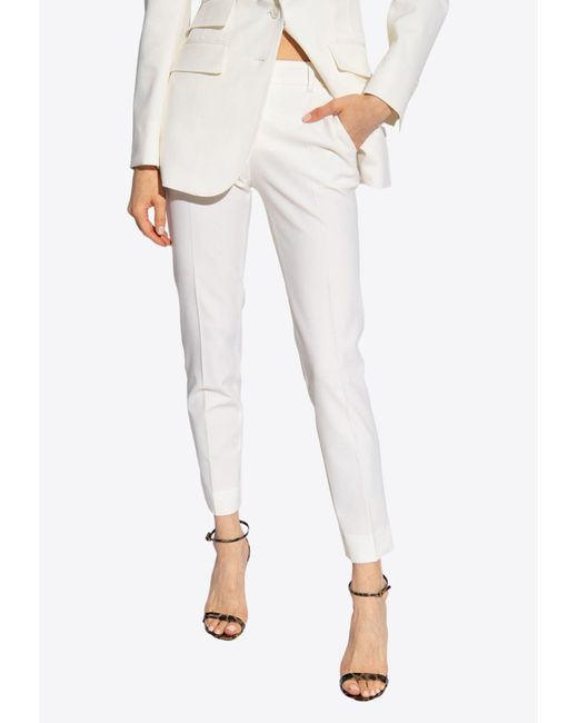 Dolce & Gabbana White Slim-Leg Wool-Blend Pants