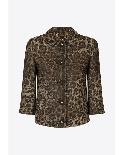 Dolce & Gabbana Brown Leopard Wool Cropped Jacket