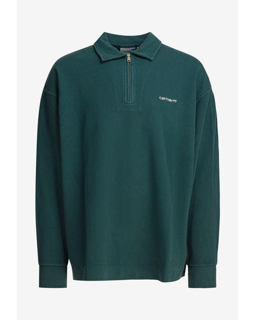 Carhartt Green Piqué Script Half-Zip Sweatshirt for men