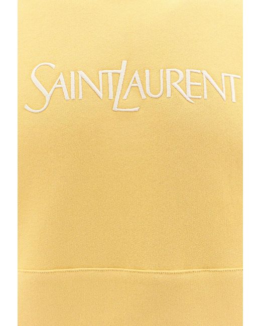 Saint Laurent Yellow Logo Embroidered Cropped Sweatshirt
