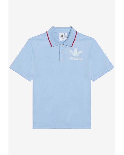 Adidas Originals Blue X Wales Bonner Logo Lettering Polo T-Shirt for men