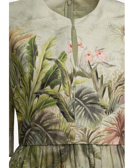 Elie Saab Green Safari Print Linen And Silk Midi Dress