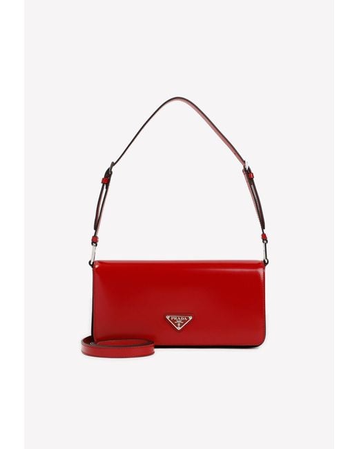 Prada Logo Plaque Shoulder Bag In Brushed Leather in Red Lyst UK