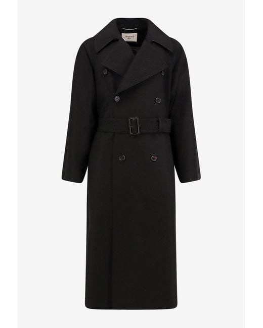 Saint Laurent Black Double-Breasted Wool Coat for men