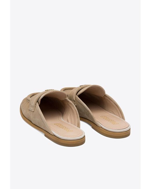 Pinko White Naty Suede Flat Mules