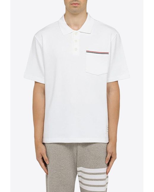Thom Browne Short-sleeved Polo T-shirt in White for Men | Lyst