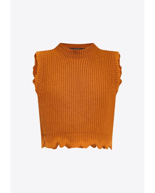 Versace Orange Ribbed Distressed Sweater Vest