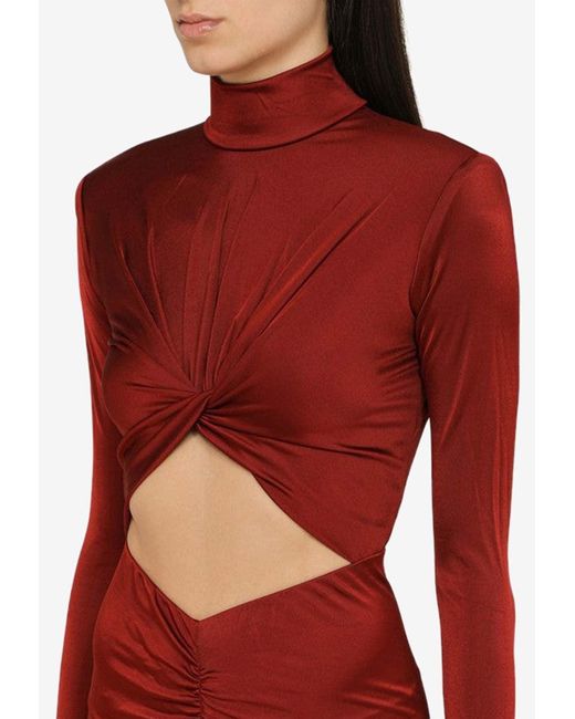 ANDAMANE Red High-Neck Midi Dress