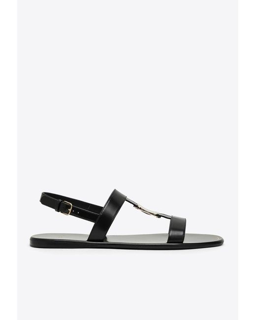 Ferragamo White Capri Nappa Leather Flat Sandals With Vara Bow