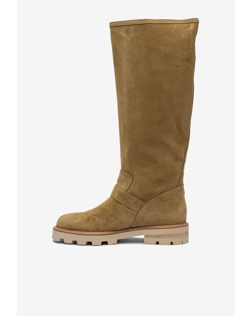 Jimmy Choo Natural Biker Ii Knee-High Suede Boots
