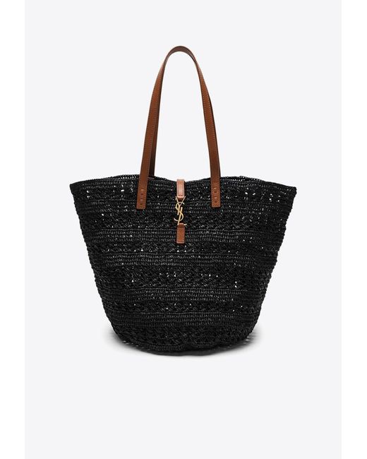 Saint Laurent Black Medium Panier Crochet Raffia Tote Bag