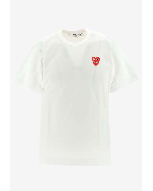 COMME DES GARÇONS PLAY White Logo-Embroidered Crewneck T-Shirt for men