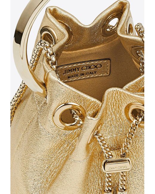 Jimmy Choo Micro Bon Bon Metallic Leather Bucket Bag