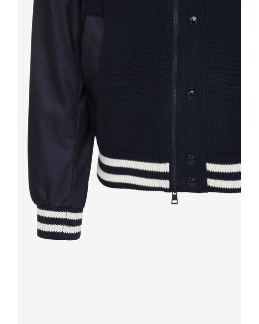 Moncler Blue Logo Patch Paneled Bomber Jacket for men