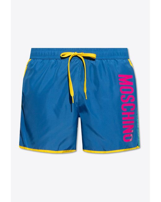 Moschino Blue Colorblocked Swim Trunks for men