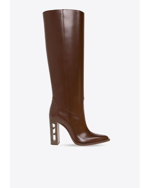Fendi Brown Cut 110 Knee-high Boots In Calf Leather