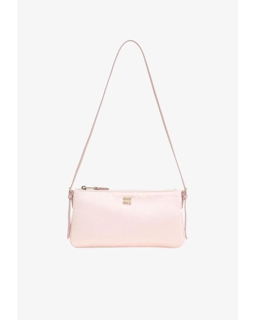 Miu Miu Mini Logo Satin Pouch in Pink | Lyst