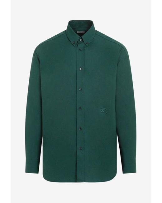 Burberry Green Button-Down Long-Sleeved Shirt for men