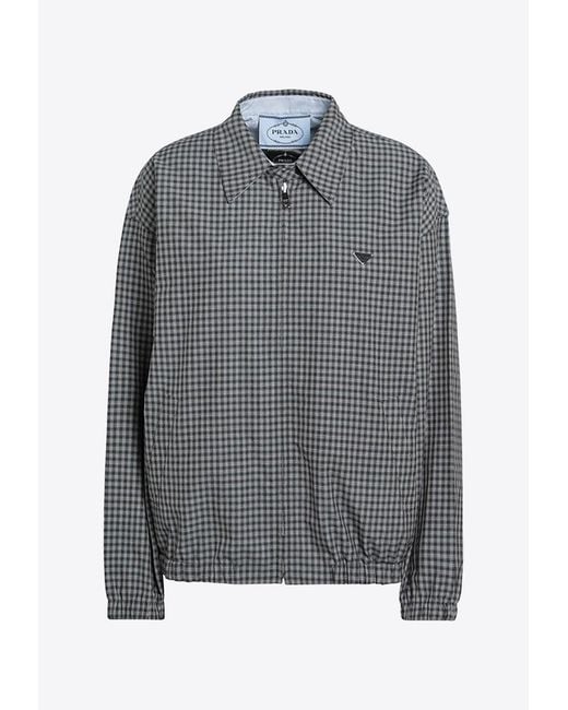 Prada Gray Reversible Checked Zip-Up Jacket