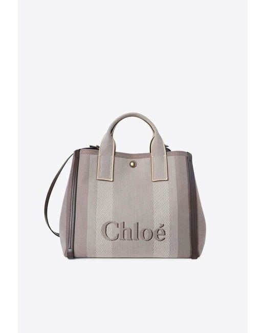 Chloé Brown Raised Logo Canvas Tote Bag