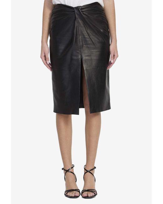 Saint Laurent Black Twist Pencil Leather Skirt