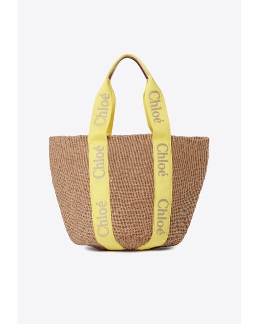 Chloé Yellow Large Woody Basket Tote Bag