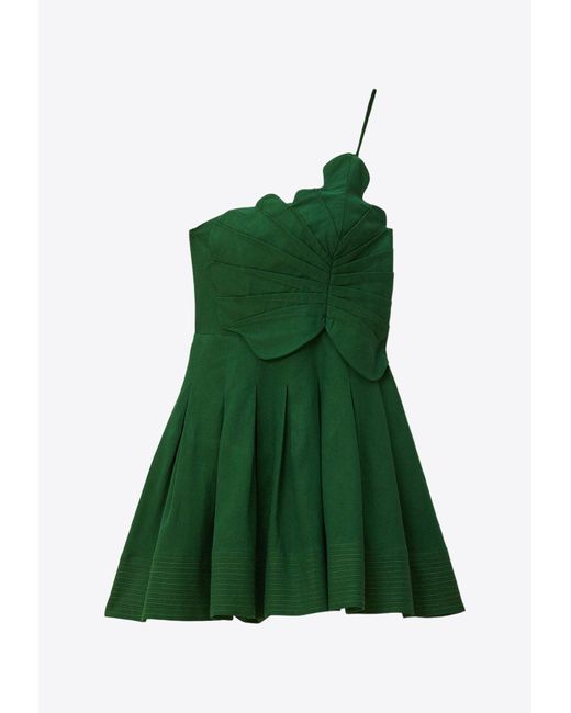 Farm Rio Green Lea One-Shoulder Mini Dress