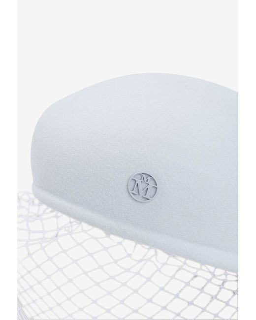 Maison Michel Wool Felt Beret with Mesh Veil in White | Lyst
