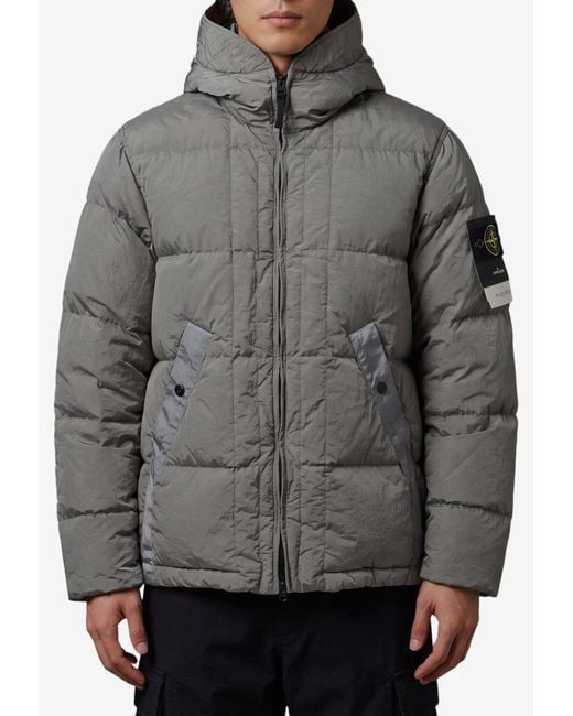 Stone Island Gray Zip-Up Down Jacket for men