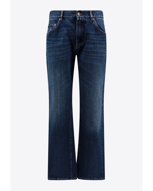 Dolce & Gabbana Blue Logo Plate Straight-Leg Jeans for men