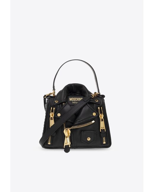 Moschino Biker Leather Top Handle Bag in Black Lyst