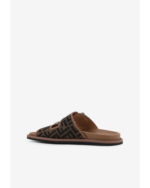 Fendi Brown Ff Jacquard Slides for men