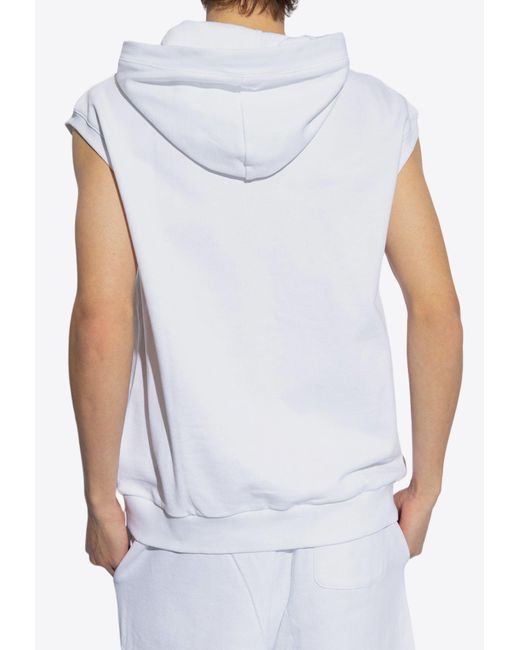 Moschino White Logo Print Sleeveless Hooded Sweatshirt for men