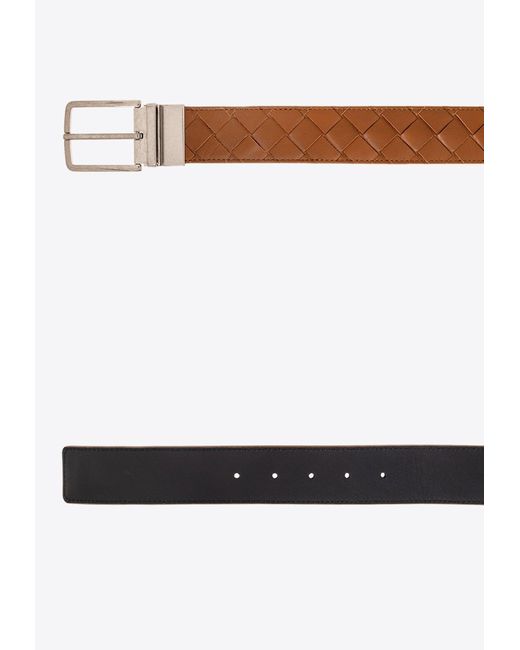 Bottega Veneta White Intrecciato Leather Reversible Belt for men