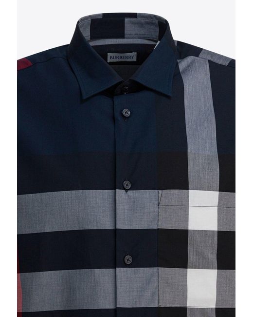 Burberry Blue Checked Short-Sleeved Shirt for men
