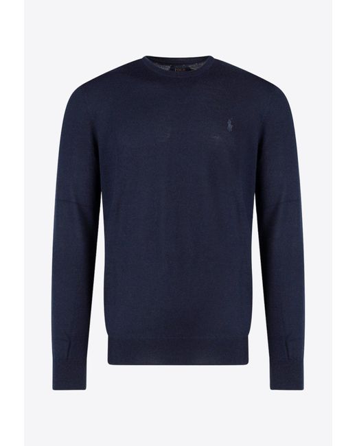 Polo Ralph Lauren Blue Logo Embroidered Crewneck Sweater for men