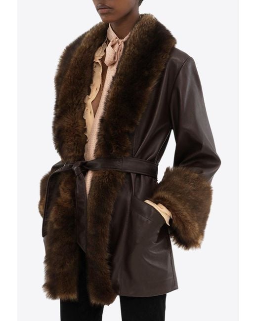 Chloé Black Shearling-Trimmed Oversized Leather Coat
