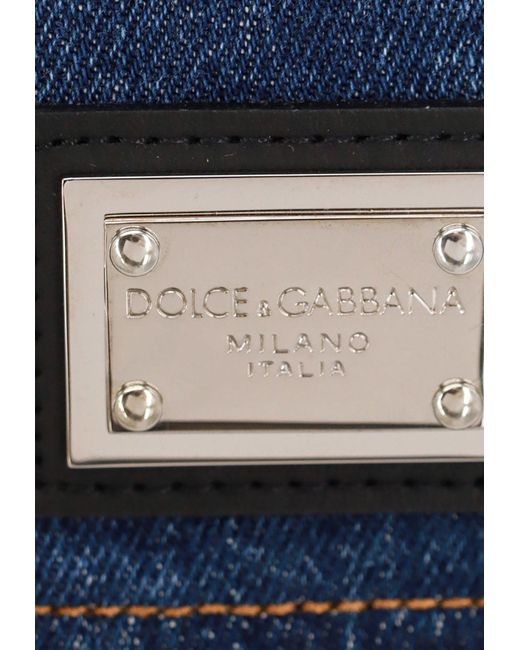 Dolce & Gabbana Blue Logo Plaque Denim Corset Cropped Top