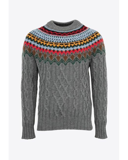 Moncler Gray Cable Knit Jacquard Sweater for men