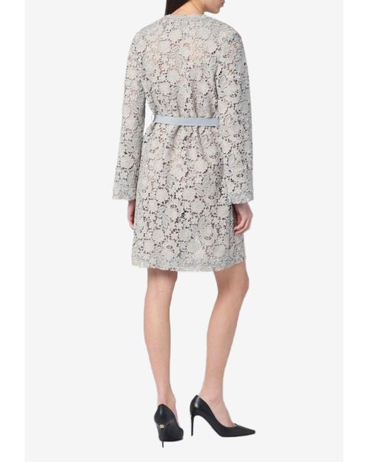 P.A.R.O.S.H. Gray Floral Lace Mini Dress