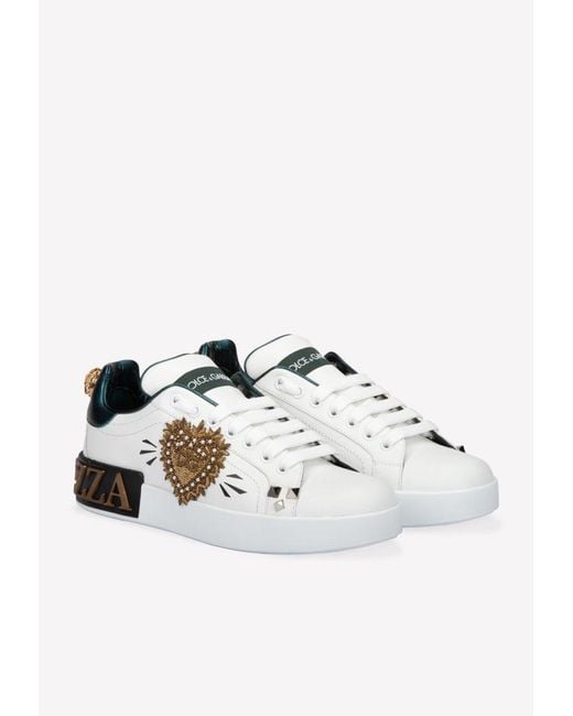 Dolce & Gabbana Printed Leather Portofino Sneakers With Embroidered ...