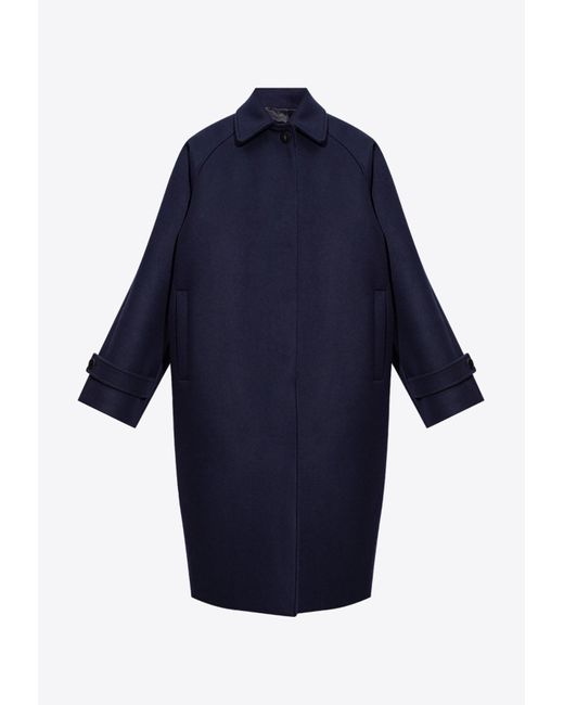 Ferragamo Blue Oversized Single-breasted Wool Coat