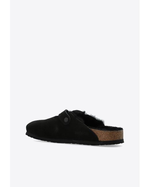 Birkenstock Black Boston Suede And Shearling Mules for men
