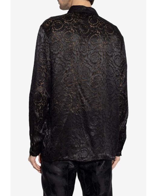 Versace Black Barocco Devoré Semi-Sheer Silk Shirt for men