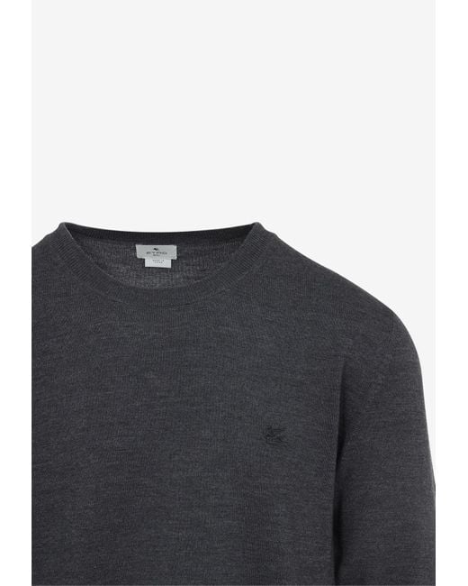 Etro Blue Pegaso-Embroidered Wool Sweater for men
