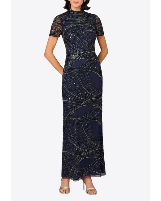 Aidan Mattox Blue Beaded Maxi Dress